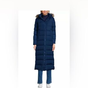 NWOT Lands End long winter down parka puffer coat navy blue XS 2-4